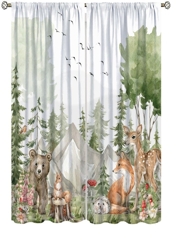 AAVEUP Rustic Nursery Woodland Animals Curtains,Cartoon Cute Wildlife Country Safari Bear Deer Plant Windows Treatments Rod Pocket Drapes for Baby Kids Living Room Bedroom 42x45in（No Blackout） - Image 1